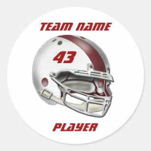 White and Maroon Football Helmet Classic Round Sticker