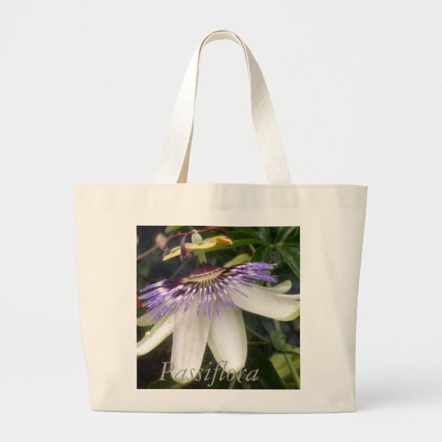 White and Mauve Passion Flower Large Tote Bag (Front)