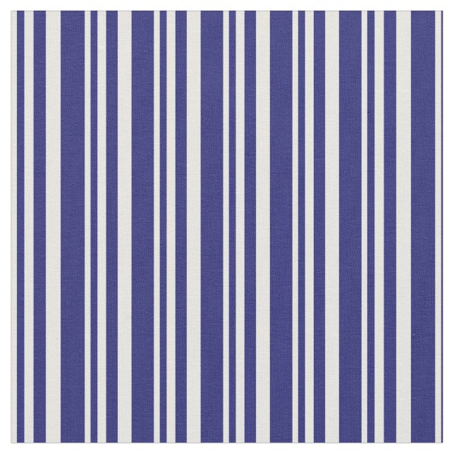 White and Midnight Blue Coloured Lined Pattern Fabric (Close Up)