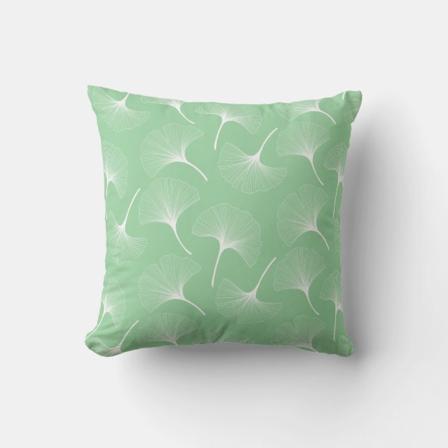 White and mint-green abstract flower patte cushion (Front)