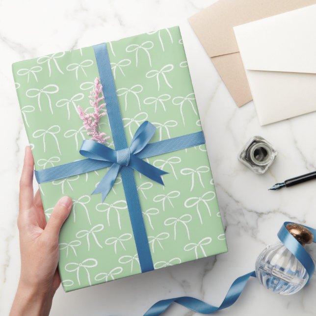 White and Mint Green Simple Bows Pattern Wrapping Paper (Gifting)