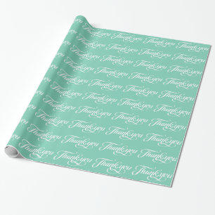 White And Mint-Green Thank You Pattern Wrapping Paper