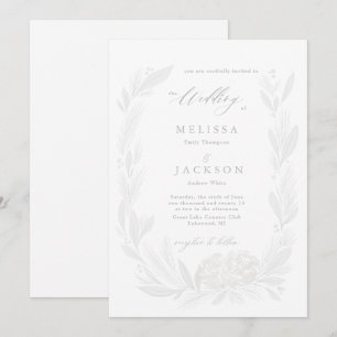 White and Mist Floral Wreath Wedding Invitation