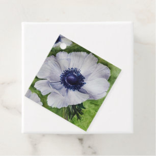 White and Navy Anemone Flower Favour Tags