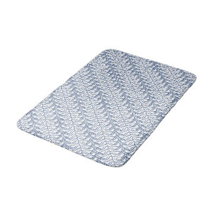 White and Navy Bird Herringbone Bath Mat