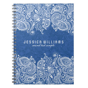White And Navy Blue Floral Paisley Lace Notebook