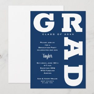 White and Navy Blue Graduation Party Invitation