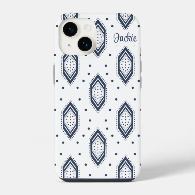  White and Navy Blue Hexagon Pattern  iPhone Case (Back)