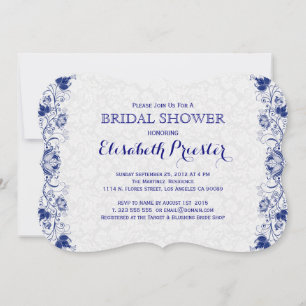 White And Navy Blue Lace Bridal Shower Invite 2