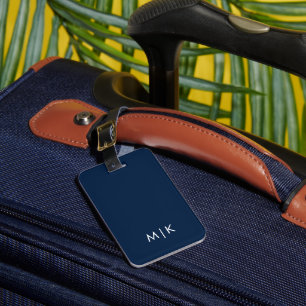 White and Navy Blue Modern Monogram Luggage Tag