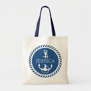 White And Navy Blue Nautical Boat Anchor Tote Bag