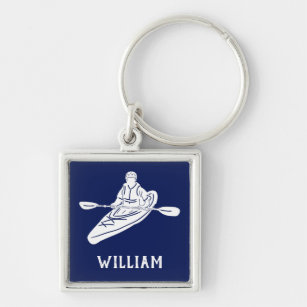 White and Navy Blue Personalised Kayakers Key Ring