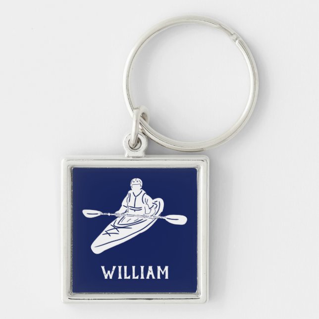 White and Navy Blue Personalised Kayakers Key Ring (Front)