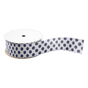 White and Navy Blue Polka Dot Ribbon Grosgrain Ribbon