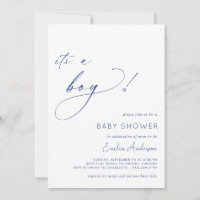 White and Navy Blue Simple It's a Boy Baby Shower