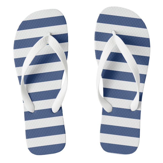 White and Navy Blue Stripes Flip Flops (Footbed)