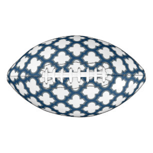 White and Navy Blue Trellis, Lattice, Quatrefoil American Football