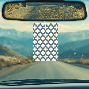 White and Navy Blue Trellis, Lattice, Quatrefoil Car Air Freshener