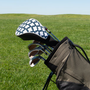 White and Navy Blue Trellis, Lattice, Quatrefoil Golf Head Cover