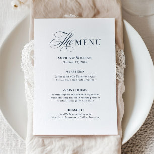 White and Navy Blue Wedding Classic Luxe Menu