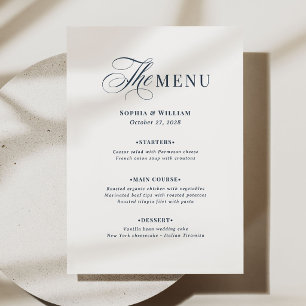 White and Navy Blue Wedding Classic Luxe Menu