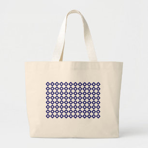 White and Navy Diamond Pattern Large Tote Bag