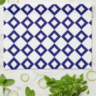White and Navy Diamond Pattern Tea Towel