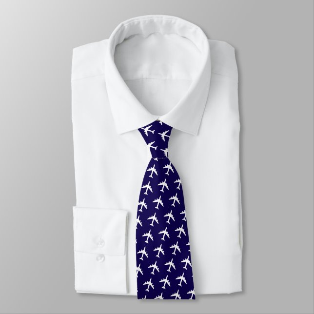 White and Navy KC-135 Pattern Tie (Tied)