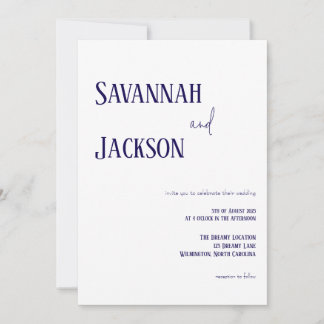 White and Navy Modern Elegant Wedding Invitation