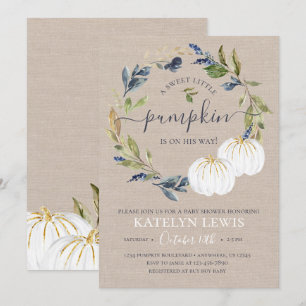 White and Navy Pumpkin Baby Shower Invitation
