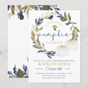 White and Navy Pumpkin Baby Shower Invitation