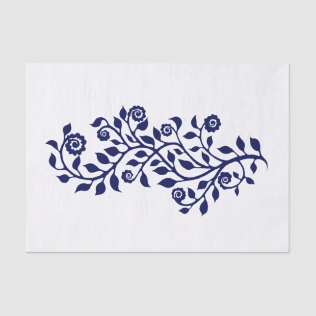 White and Navy Swirly Floral Ornament Nice Simple Tissue Paper (Front)