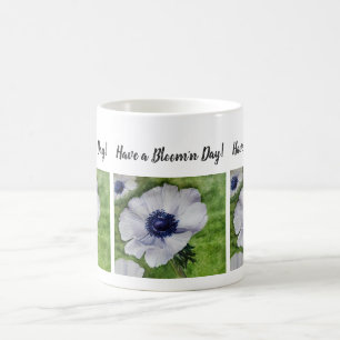 White and Navy Watercolor Flower Coffee Mug