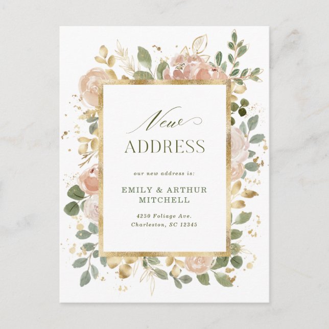 White and Neutral Floral | Moving Announcement Postcard (Front)