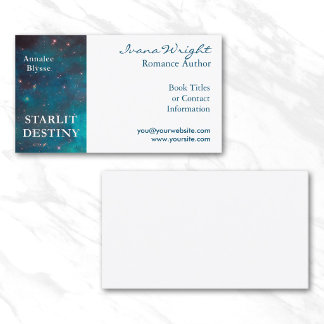 White and Ocean Blue Author Book Cover Business Card