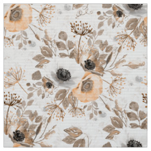 White and orange anemone flowers. fabric