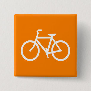 White and Orange Bike 15 Cm Square Badge