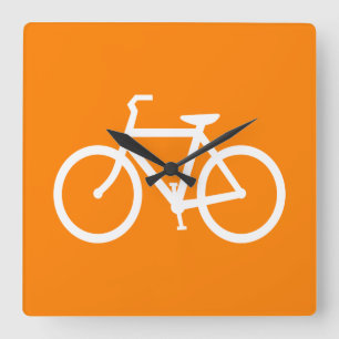 White and Orange Bike Square Wall Clock
