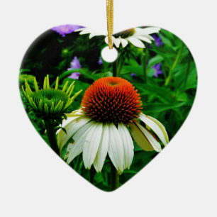 White and Orange ConeFlowers Ceramic Tree Decoration