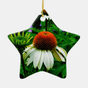 White and Orange ConeFlowers Ceramic Tree Decoration