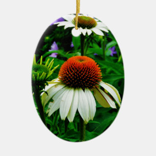 White and Orange ConeFlowers Ceramic Tree Decoration