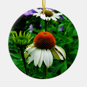 White and Orange ConeFlowers Ceramic Tree Decoration