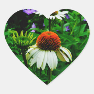 White and Orange ConeFlowers Heart Sticker