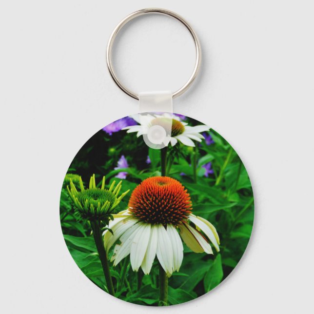 White and Orange ConeFlowers Key Ring (Front)