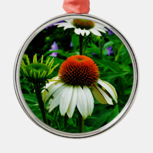 White and Orange ConeFlowers Metal Tree Decoration