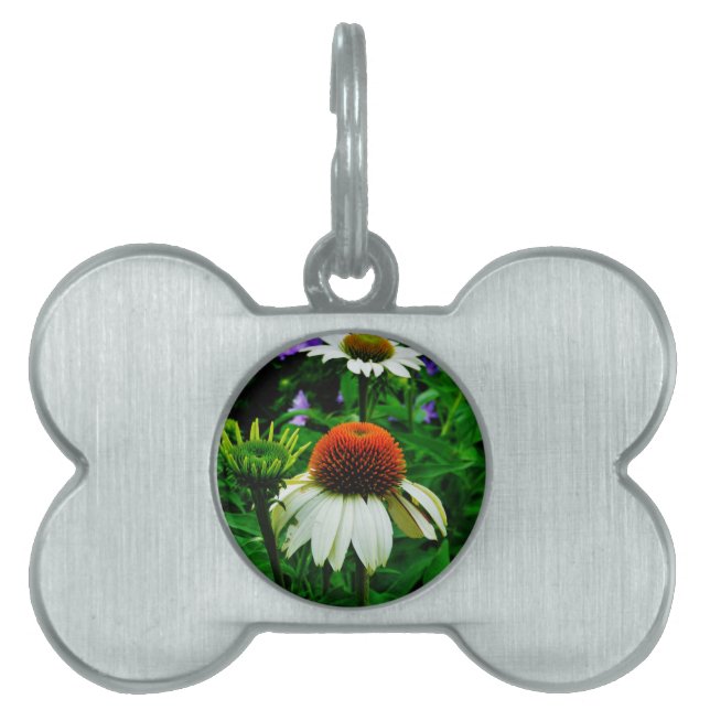 White and Orange ConeFlowers Pet ID Tag (Front)