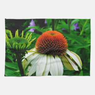 White and Orange ConeFlowers Tea Towel