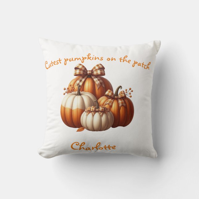 White and orange fall elegant Pumpkins Cushion (Front)