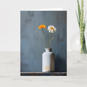 White and Orange Flowers in Grey Vase Mother's Day Holiday Card