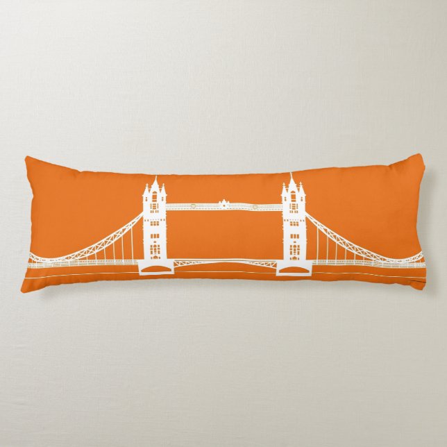 White and Orange London Bridge Silhouette Body Cushion (Front)